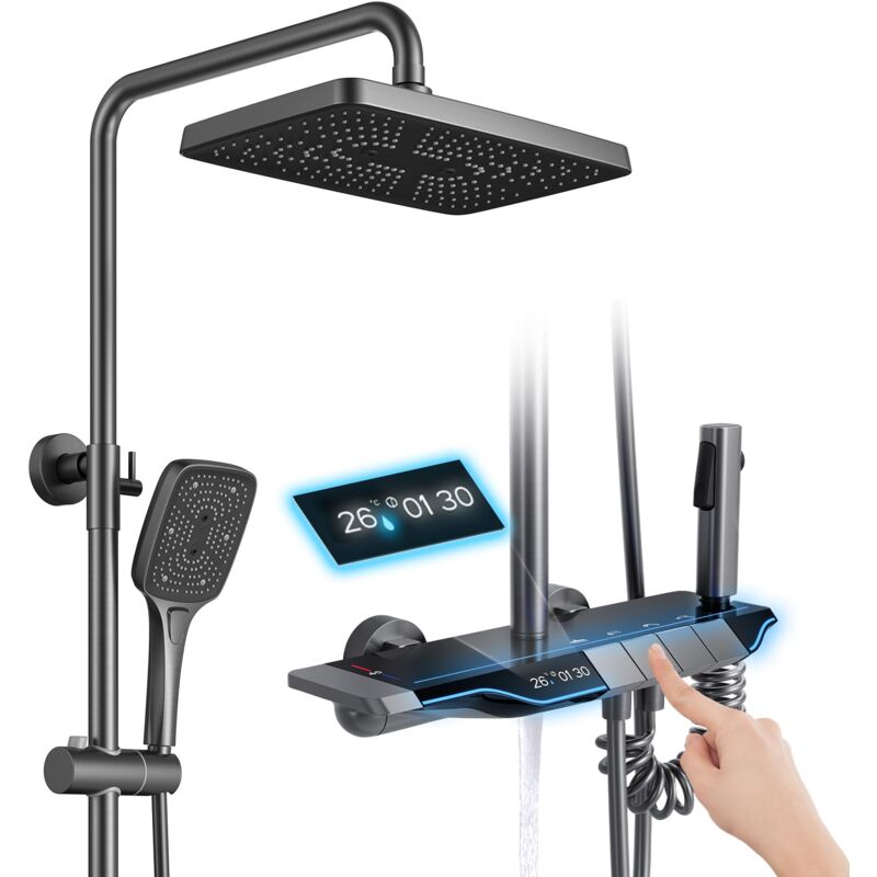 foto del prodotto oihpaw colonna doccia termostatica miscelatore colonna doccia con display digitale led regolabile in altezza set doccia con 30x21 soffione e