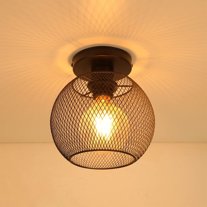 foto del prodotto oihpaw lampada da soffitto retr , plafoniera con presa e27 in ferro retr dal design industriale, lampadario a gabbia in stile country, paralume in
