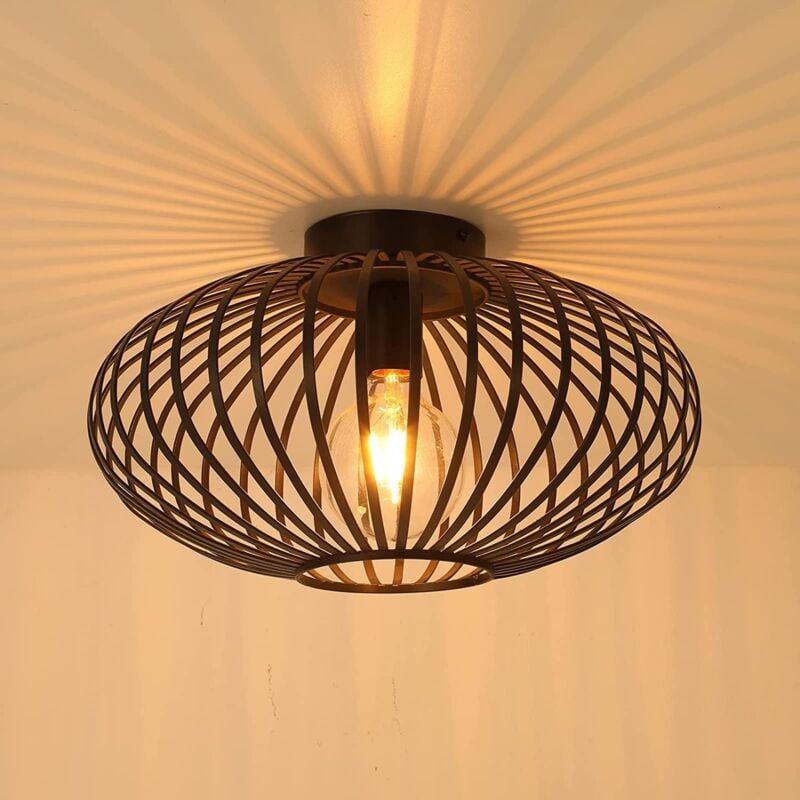foto del prodotto oihpaw lampada da soffitto vintage plafoniera,plafoniera vintage e27 lampadario soffitto industriale metallo gabbia ferro nero per cucina camera da