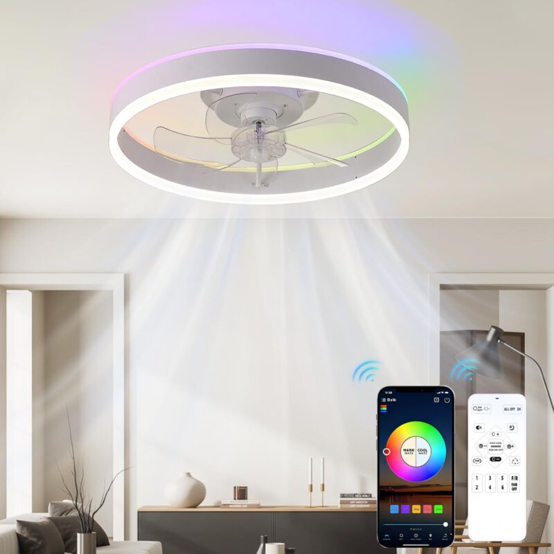 foto del prodotto oihpaw lampadario ventilatore da soffitto ventilatore da soffitto rgb dimmable illuminato moderno con telecomando illuminato luce lampadario