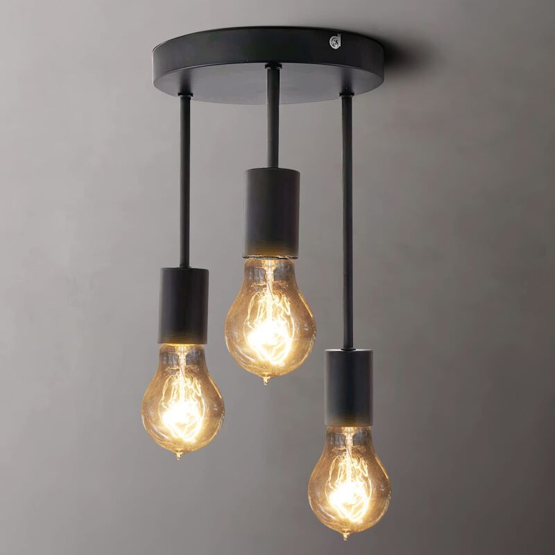 foto del prodotto oihpaw plafoniera retr ,3 testa lampada da soffitto dal design industrial,retro vintage lampada da soffitto industriale lampadario in metallo nero