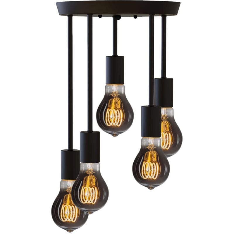 foto del prodotto oihpaw plafoniera vintage, e27 nero lampadario industriale, 5 luci lampada da soffitto, lampadario della fattoria, lampada a sospensione in