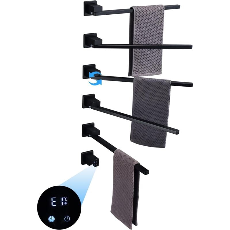foto del prodotto oihpaw scaldasalviette elettrico wifi intelligente scaldasalviette con timer, 45 60 c 93w portasciugamani elettrico riscaldato nero rotazione di