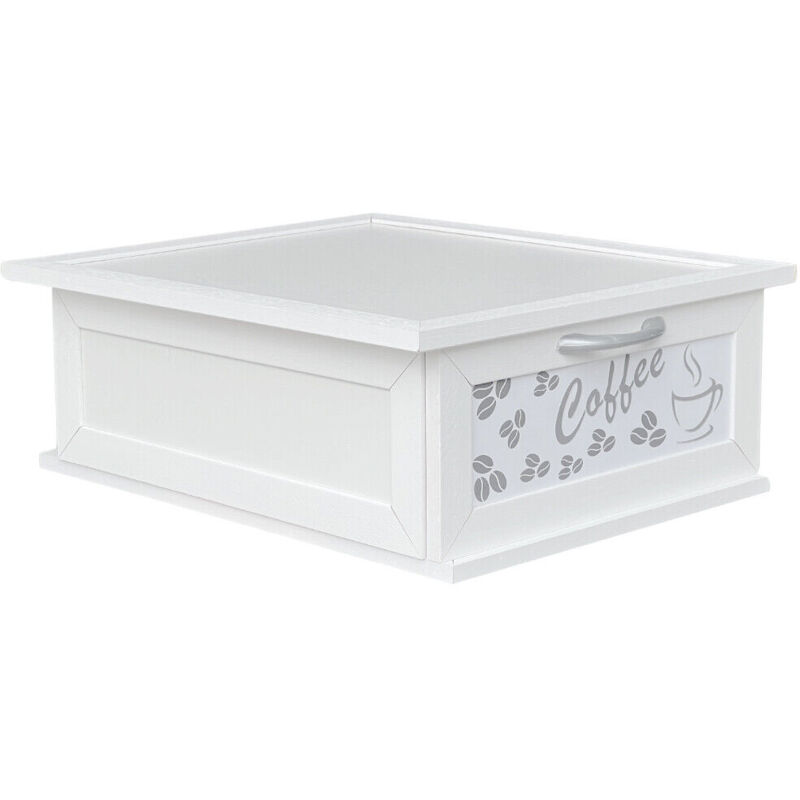 foto del prodotto okaffarefatto cassetto contenitore bianco in legno portacapsule o cialde