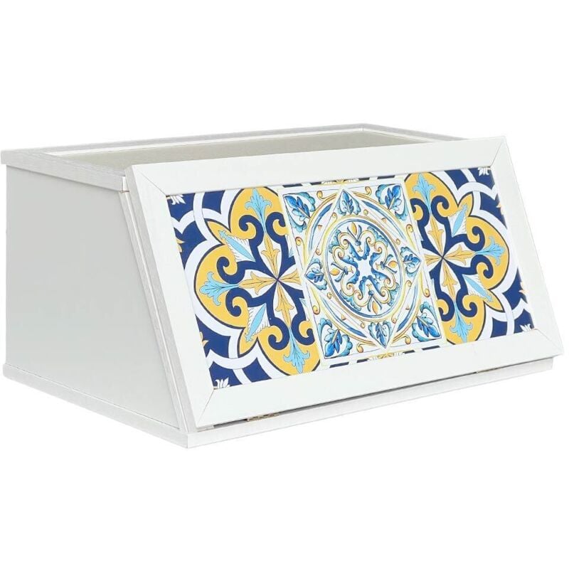foto del prodotto okaffarefatto cassetto contenitore legno bianco con decori portapane