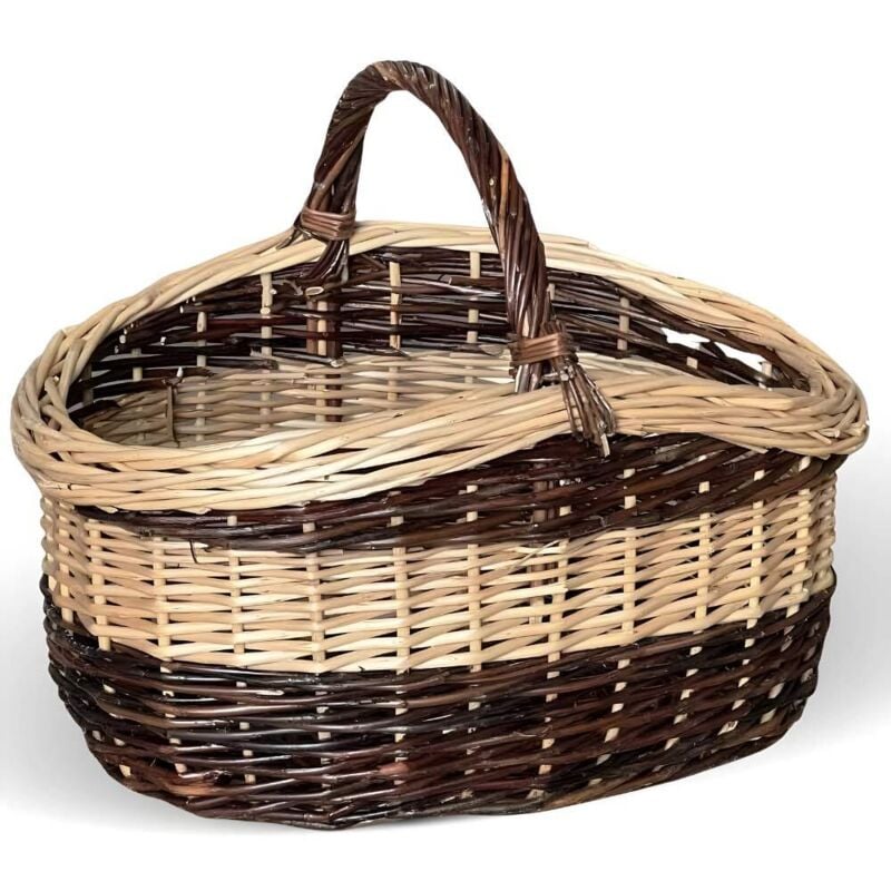 foto del prodotto okaffarefatto - cesto in vimini paniere sofia ovale bicolore con manico cm 44 x cm 35 h 24