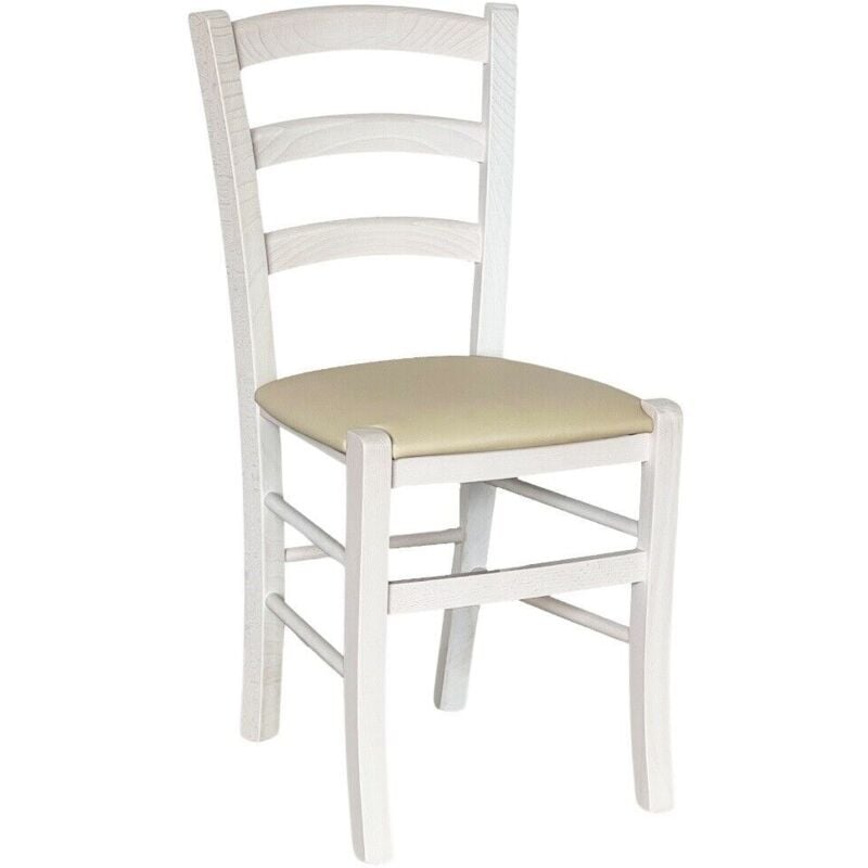 foto del prodotto okaffarefatto sedia legno venezia bianco con seduta in similpelle beige