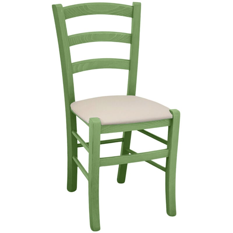 foto del prodotto okaffarefatto sedia legno venezia verde con seduta in similpelle beige