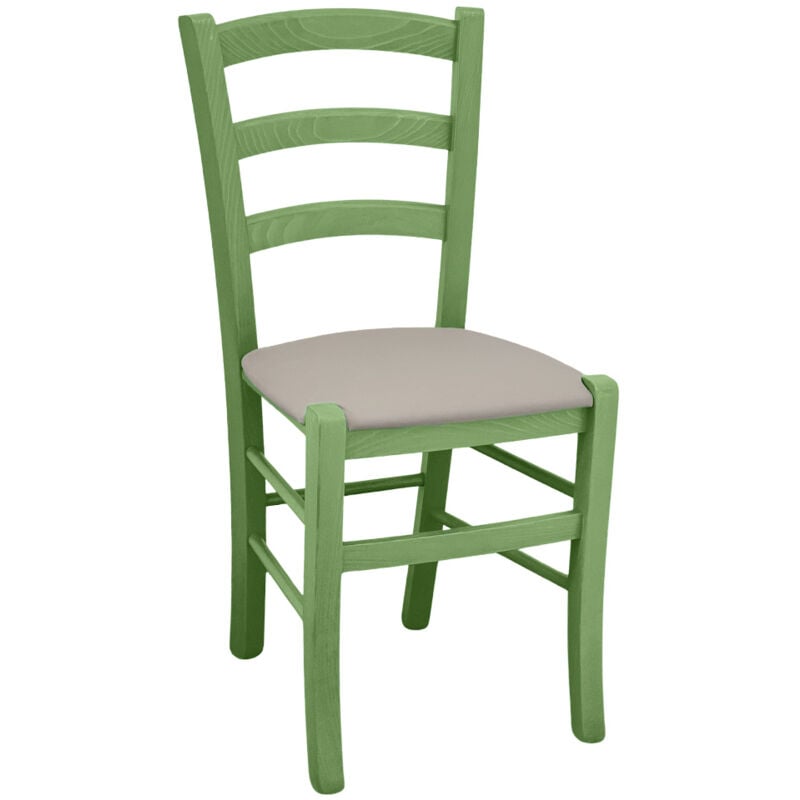 foto del prodotto okaffarefatto sedia legno venezia verde con seduta in similpelle grigio tortora