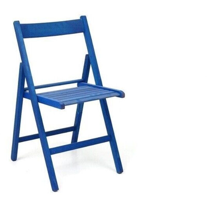 foto del prodotto okaffarefatto - sedia pieghevole salvaspazio in legno di faggio blu bar casa pub mare giardino