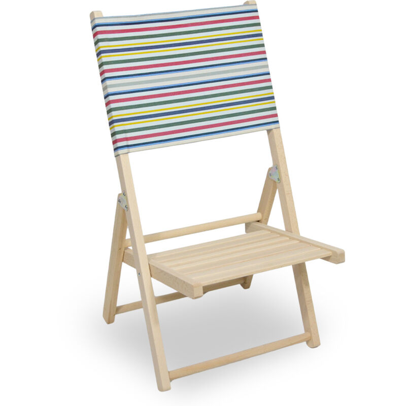 foto del prodotto okaffarefatto sedia spiaggina richiudibile in legno naturale con schienale a righe colorate