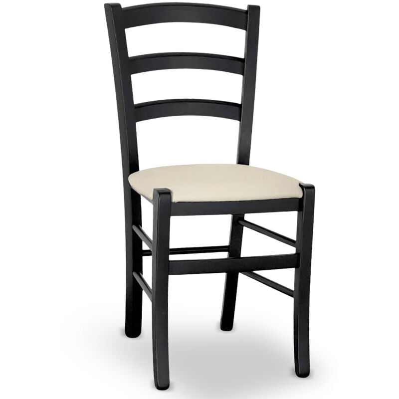 foto del prodotto okaffarefatto sedia venezia in legno di faggio nero con seduta in similpelle beige