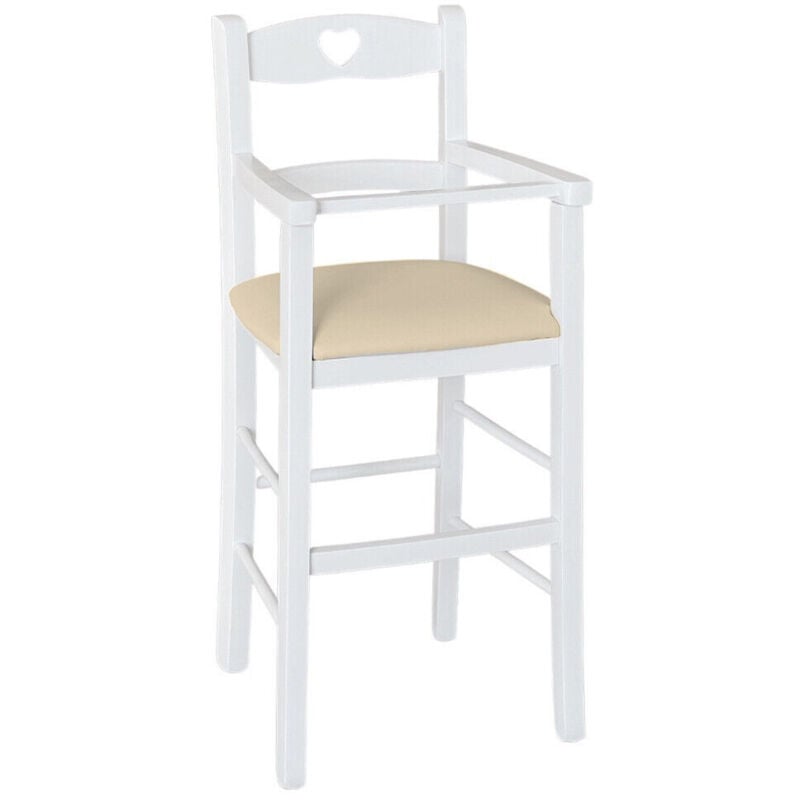 foto del prodotto okaffarefatto seggiolone in legno bianco con seduta ecopelle beige
