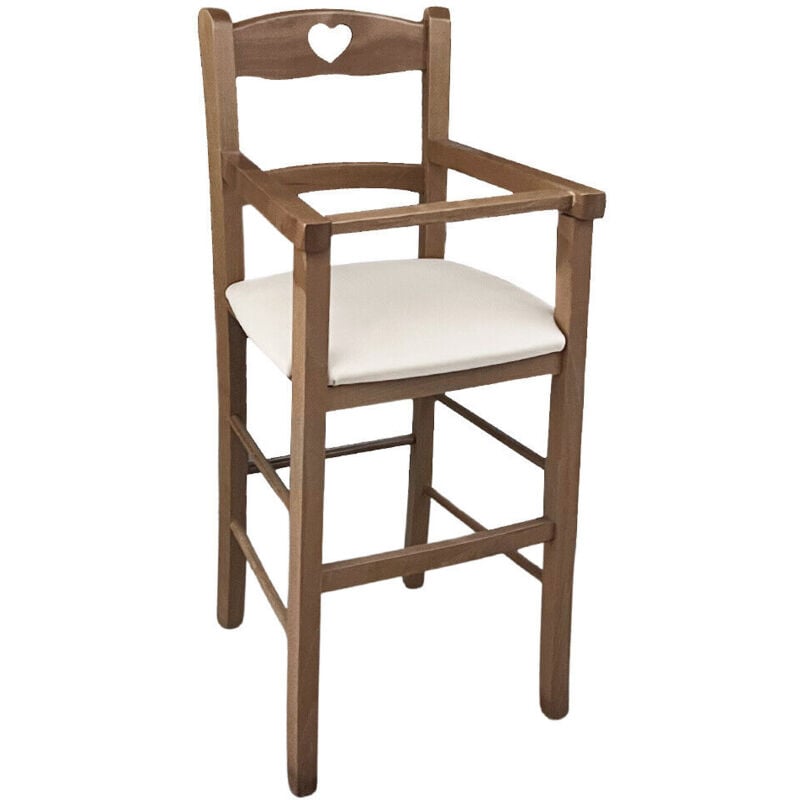 foto del prodotto okaffarefatto seggiolone in legno color noce chiaro con seduta imbottita in similpelle beige