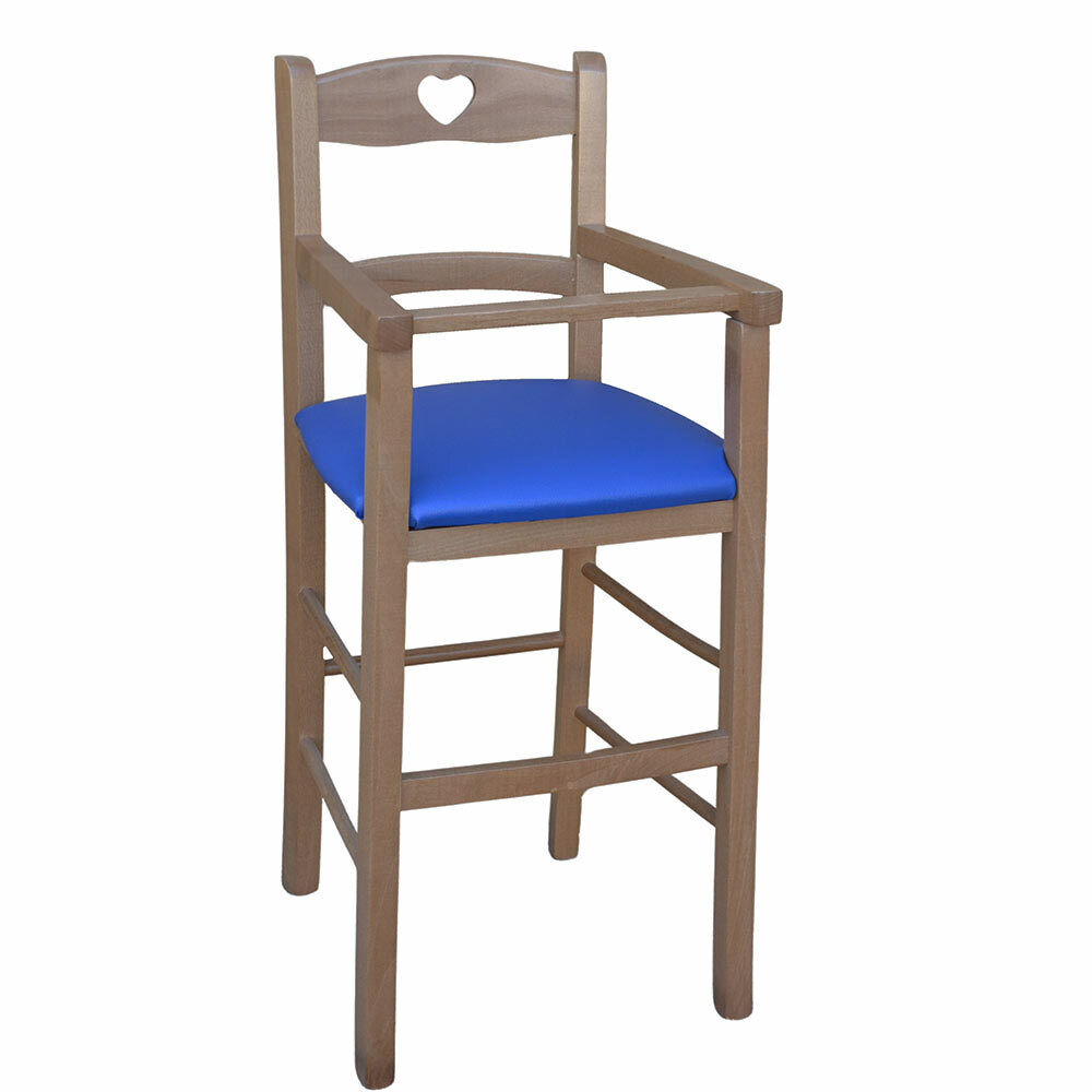 foto del prodotto okaffarefatto seggiolone in legno noce chiaro con seduta imbottita in similpelle blu