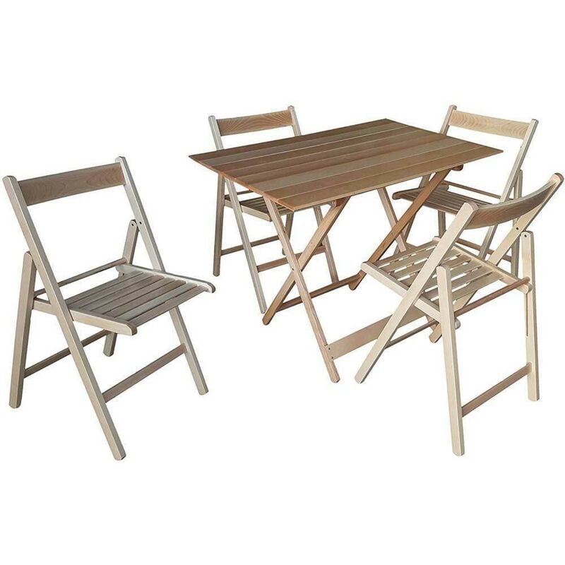 foto del prodotto okaffarefatto tavolo cm 100x60 con 4 sedie in legno naturale richiudibile salvaspazio picnic