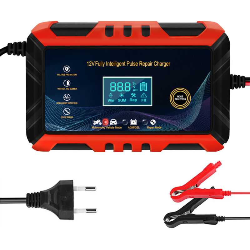 foto del prodotto okwish caricabatteria intelligente 6a 12v, dispositivo di manutenzione caricabatteria per auto, caricabatteria con touch screen lcd, funzioni