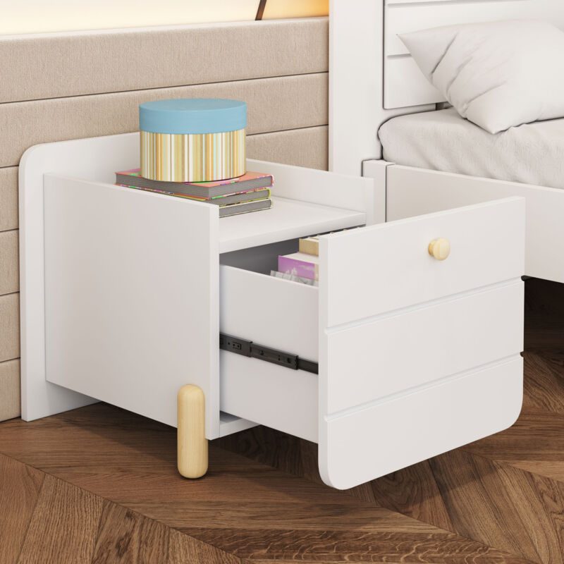 immagine 0 del prodotto okwish comodino con 1 cassetto, scorrimento silenzioso con ripiani, gambe color legno pregiato, spazio portaoggetti in soggiorno e camera da letto,