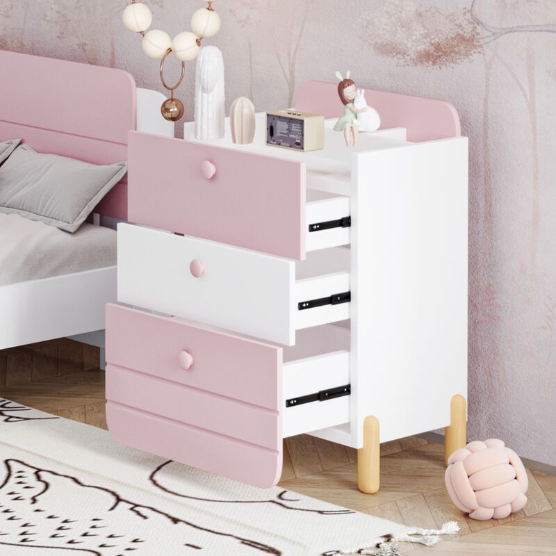 foto del prodotto okwish comodino con 3 cassetti con ripiani, design silenzioso dei cassetti, gambe colorate in legno squisito, spazio per riporre oggetti in
