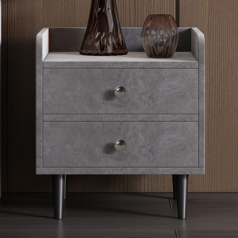 foto del prodotto okwish comodino imbottito con 2 cassetti, con deflettore, con maniglia in metallo, contenitore in soggiorno e camera da letto, mdf, velluto, grigio