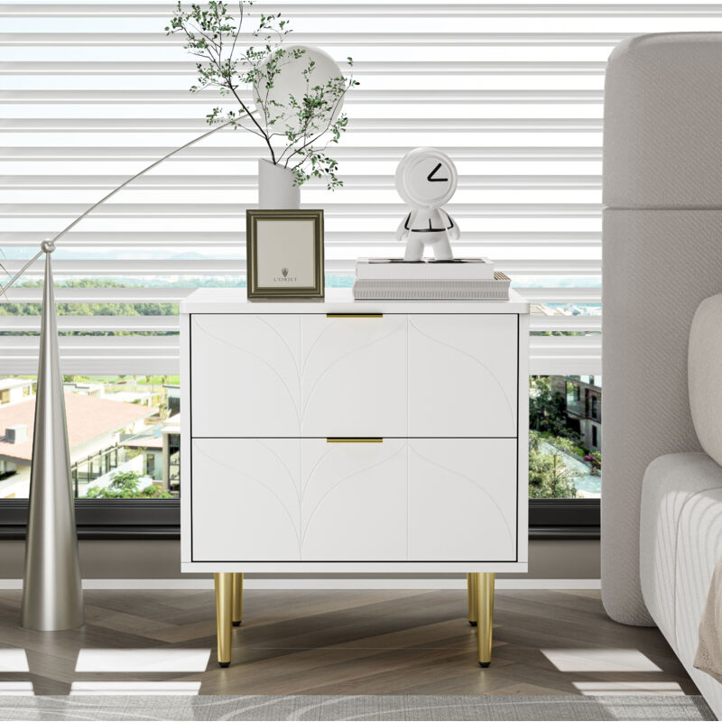 foto del prodotto okwish comodino moderno con piedini e pomelli placcati oro, motivo floreale, set da 2 con 2 cassetti, laccato, angoli con design antiurto, 50 l40