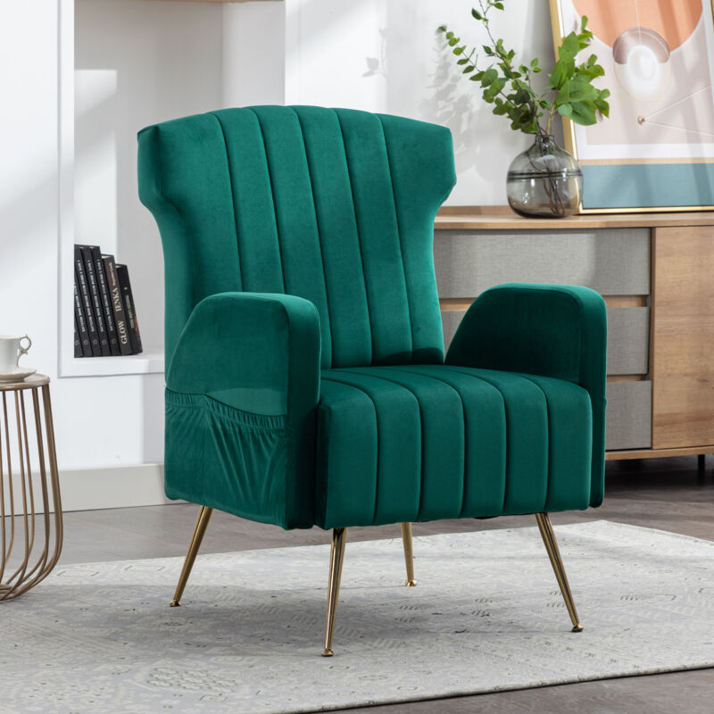foto del prodotto okwish coolmore sedia con schienale alto in velluto decorativo con gambe dorate metallizzate, poltrona imbottita, sedia d accento, divano singolo