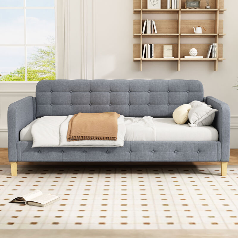 foto del prodotto okwish divano letto 90 200 cm, divano letto, decorazione con unghie con bottoni, semplice ed elegante, grigio