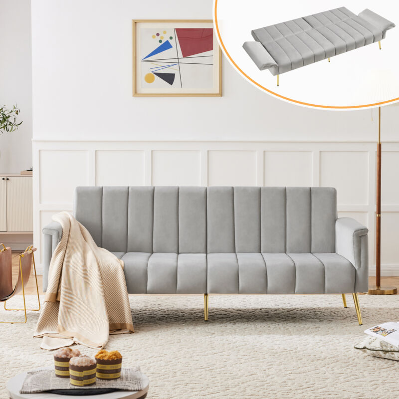 foto del prodotto okwish divano letto con braccioli e schienale regolabili in 5 angolazioni, divano letto, 183x76x75 cm, grigio chiaro