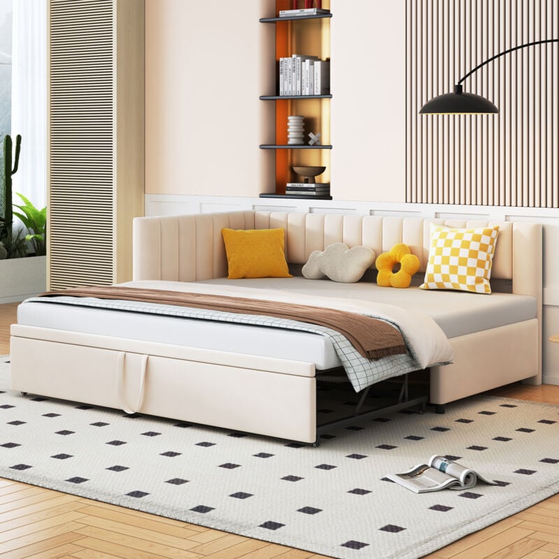 foto del prodotto okwish divano letto multifunzionale a l con rotelle 90 180200 cm, letto imbottito in tessuto di velluto, design salvaspazio per lettino per