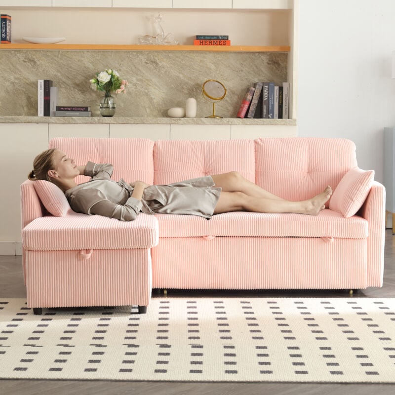 immagine 0 del prodotto okwish divano letto multifunzionale con contenitore ed estraibile, divano letto intercambiabile con chaise longue, divano componibile con