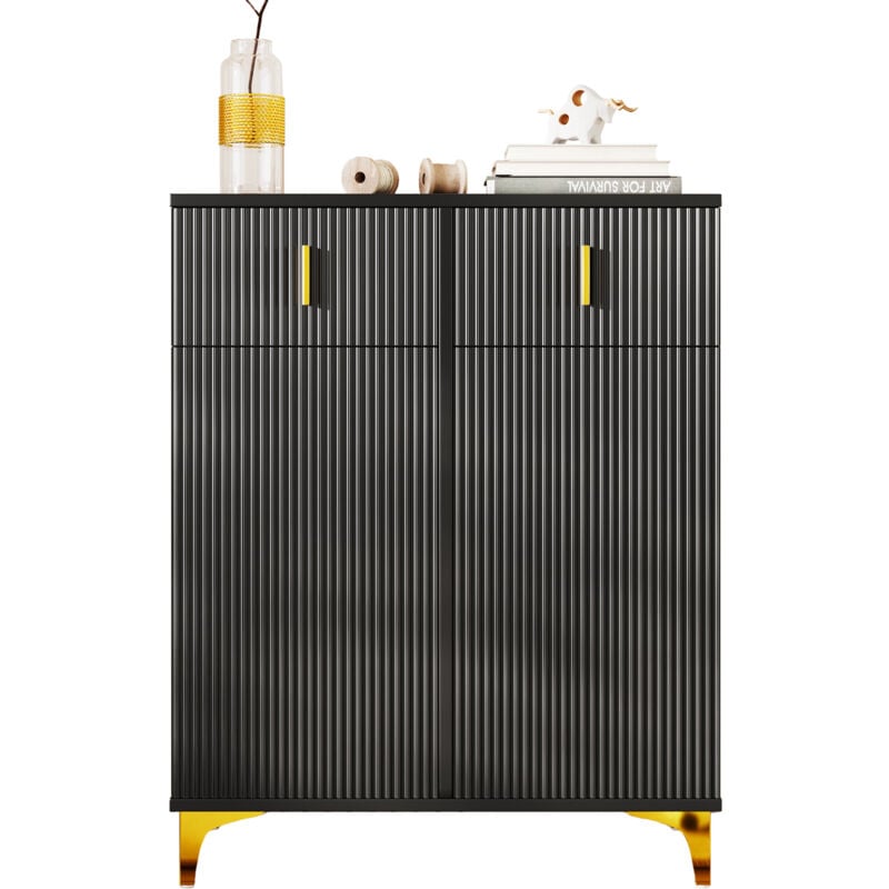 foto del prodotto okwish elegante credenza scarpiera con pannelli strutturali, ripiani regolabili e decori oro, con cassetti