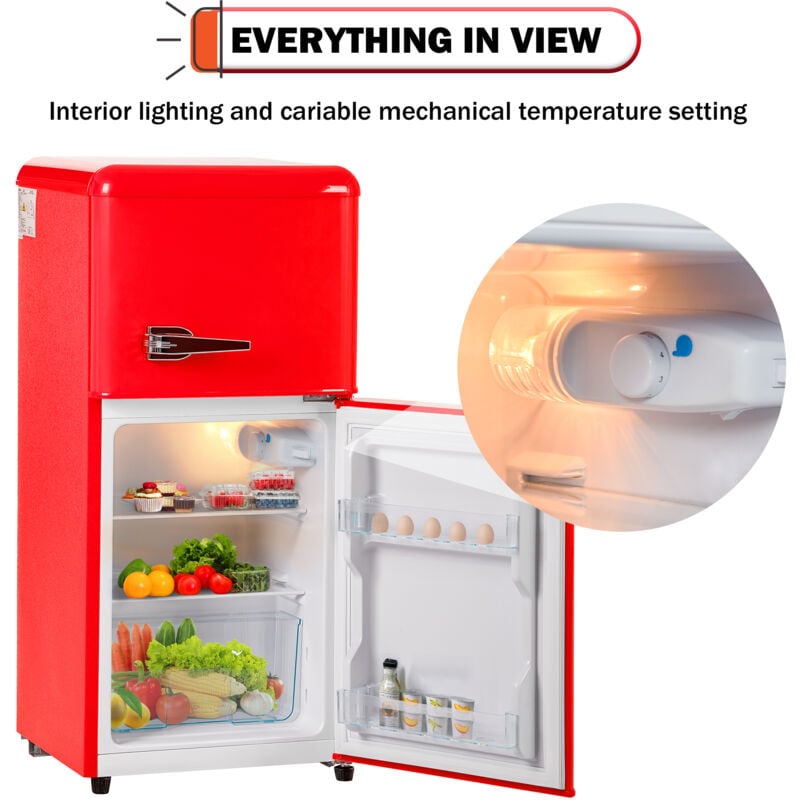 foto del prodotto okwish frigo retr . combinazione congelatore. 86,8 cm di altezza, 45,5 cm, con volume totale 60 litri, volume congelatore 22 litri. 163 kwh anno,