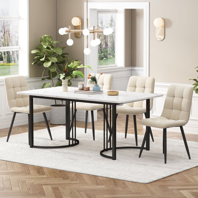 foto del prodotto okwish gruppo da pranzo 5 pezzi , set tavolo da pranzo con 4 sedie, set tavolo da cucina moderno, tavolo da cucina 140x80 cm con gambe in metallo