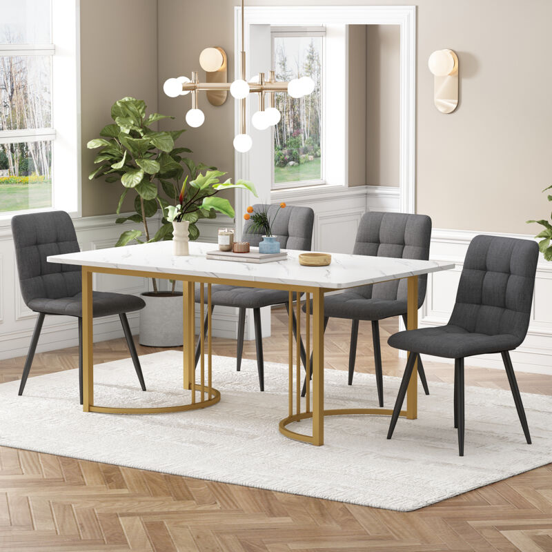 foto del prodotto okwish gruppo da pranzo 5 pezzi , set tavolo da pranzo con 4 sedie, set tavolo da cucina moderno, tavolo da cucina 140x80 cm con gambe in metallo