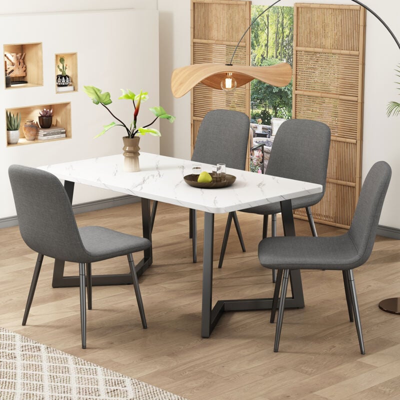 foto del prodotto okwish gruppo da pranzo 5 pezzi , tavolo da pranzo con 4 sedie, set tavolo da cucina moderno, sedie da pranzo dal design moderno con schienale,