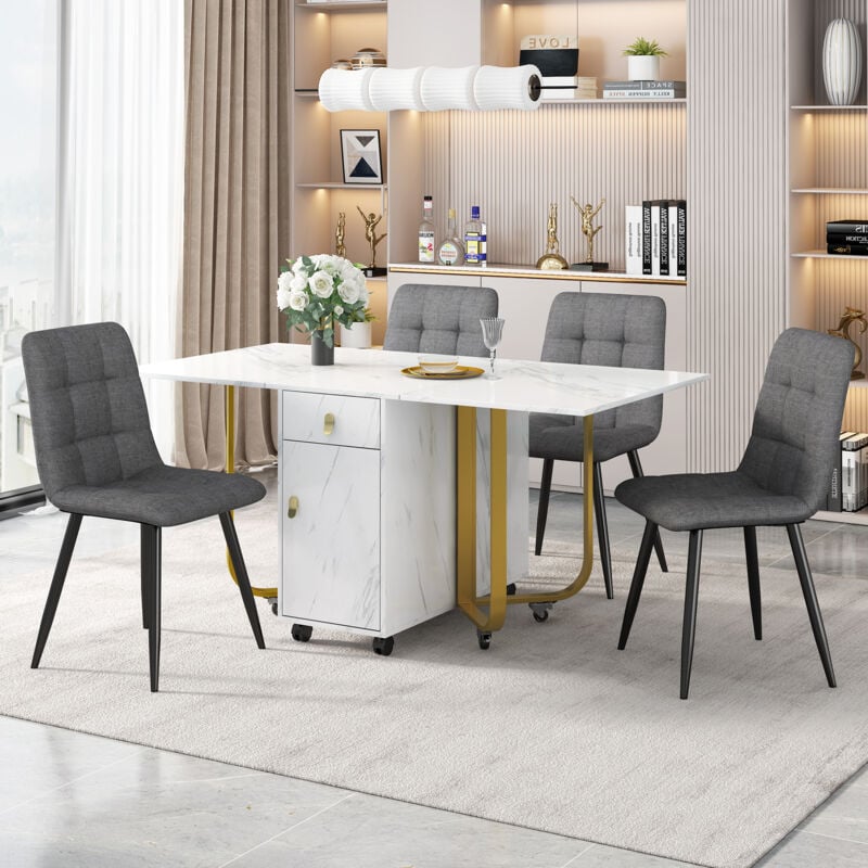 foto del prodotto okwish gruppo da pranzo set, tavolo da pranzo 150 80 76 cm con 4 sedie , set tavolo da cucina pieghevole, sedia da pranzo in lino, sedia di