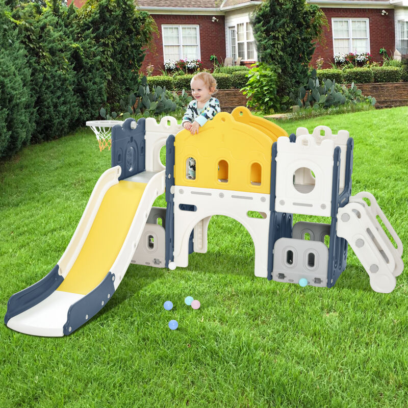 foto del prodotto okwish il mio piccolo castello giocattolo da arrampicata per bambini, scivolo per bambini 6 in 1, arrampicata, gioco di perforazione, spazio di