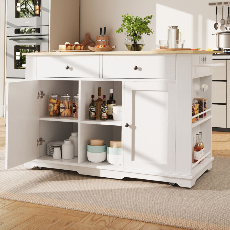 foto del prodotto okwish isola cucina, carrello cucina con multipresa, mobile cucina, carrello di servizio con piano di lavoro, mobile buffet, carrello da pranzo con