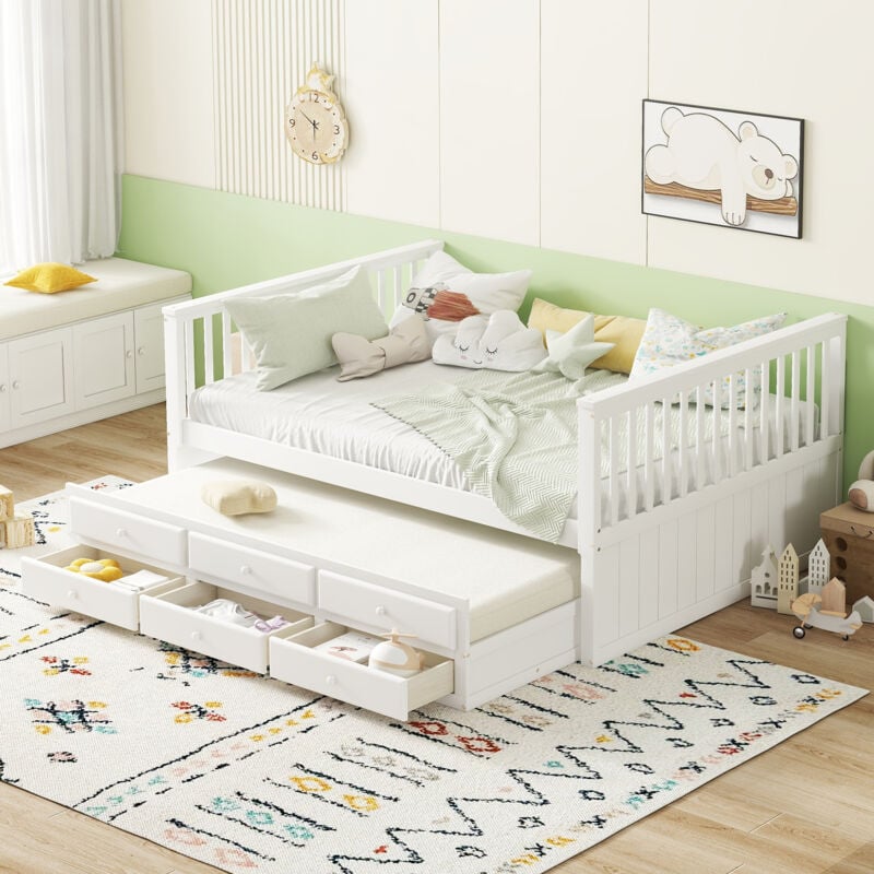 foto del prodotto okwish letti singoli 140x200 cm 90x190 cm , letti per bambini, divani letto, letti in legno massiccio, letti singoli con rotelle, letti singoli