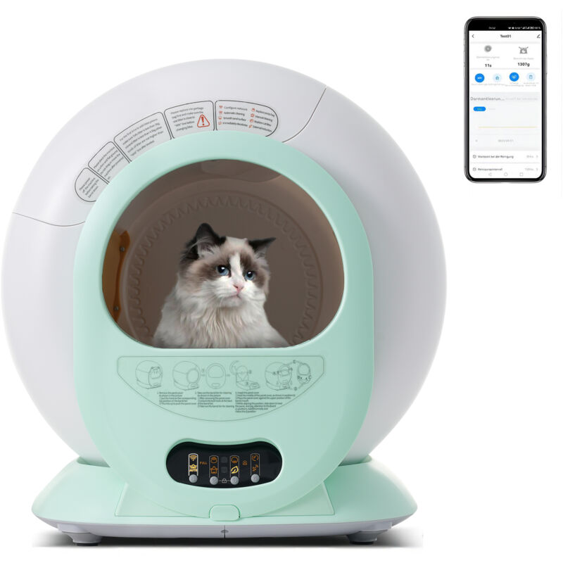 foto del prodotto okwish lettiera multigatto adattiva autopulente da 65 litri, creazione automatica, adatta a molti tipi di lettiera, sensore a infrarossi, elimina