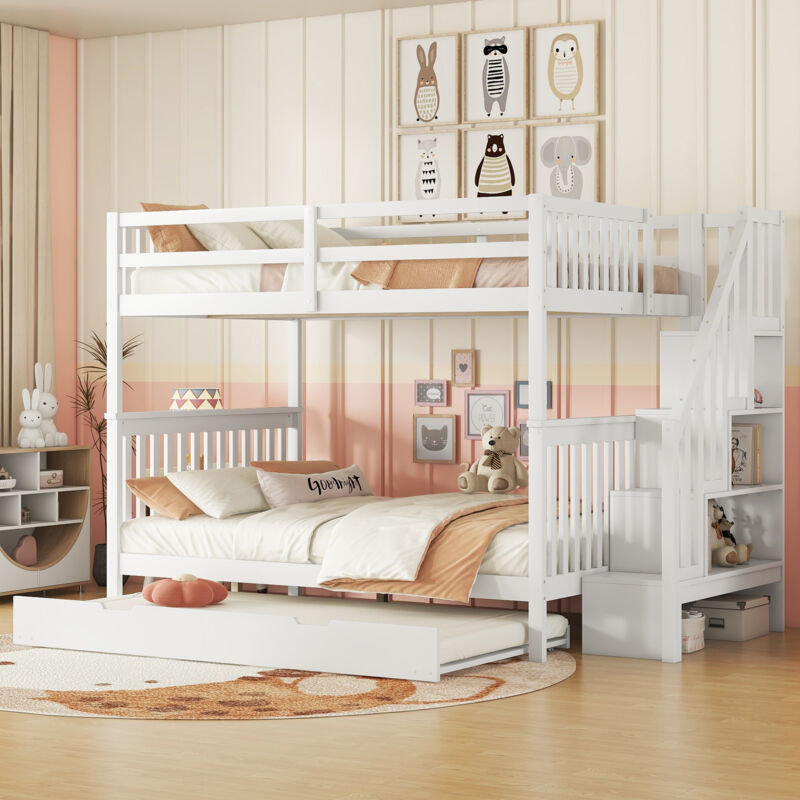 foto del prodotto okwish letto a castello 140200 cm, ripiano scala, dotato di letto estraibile estraibile, sponde alte, certificato en747 1, bianco