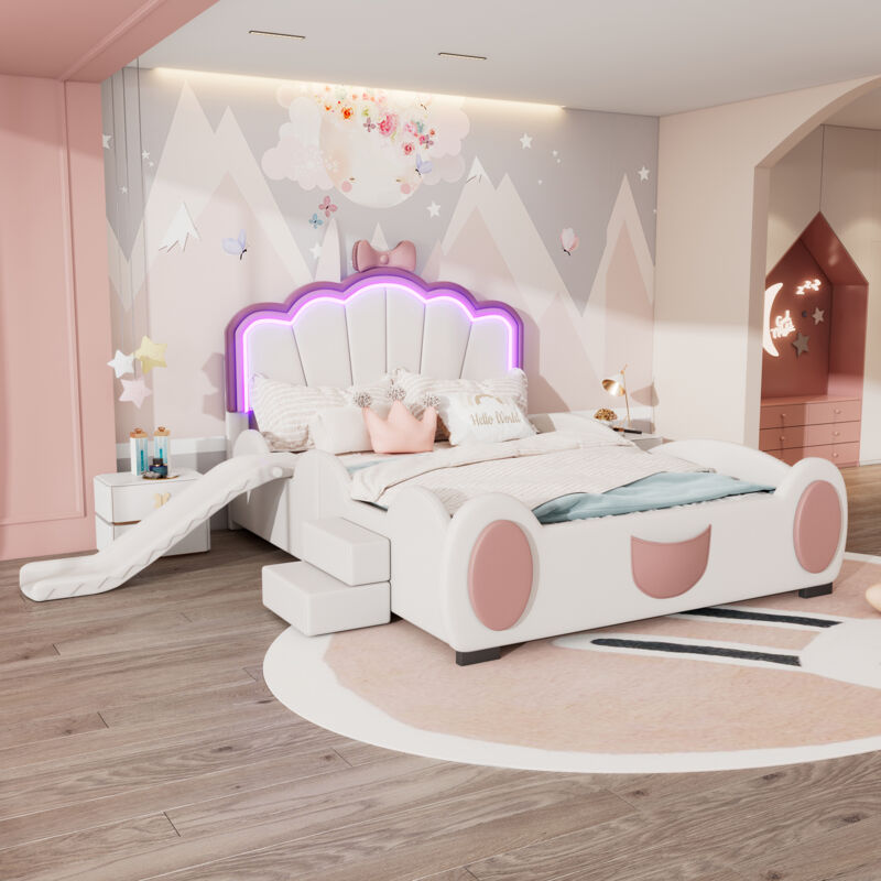 foto del prodotto okwish letto a forma di cartone animato 140x200 cm letto per bambini letto a farfalla cambia colore luce a led telecomando dotato di scivolo e