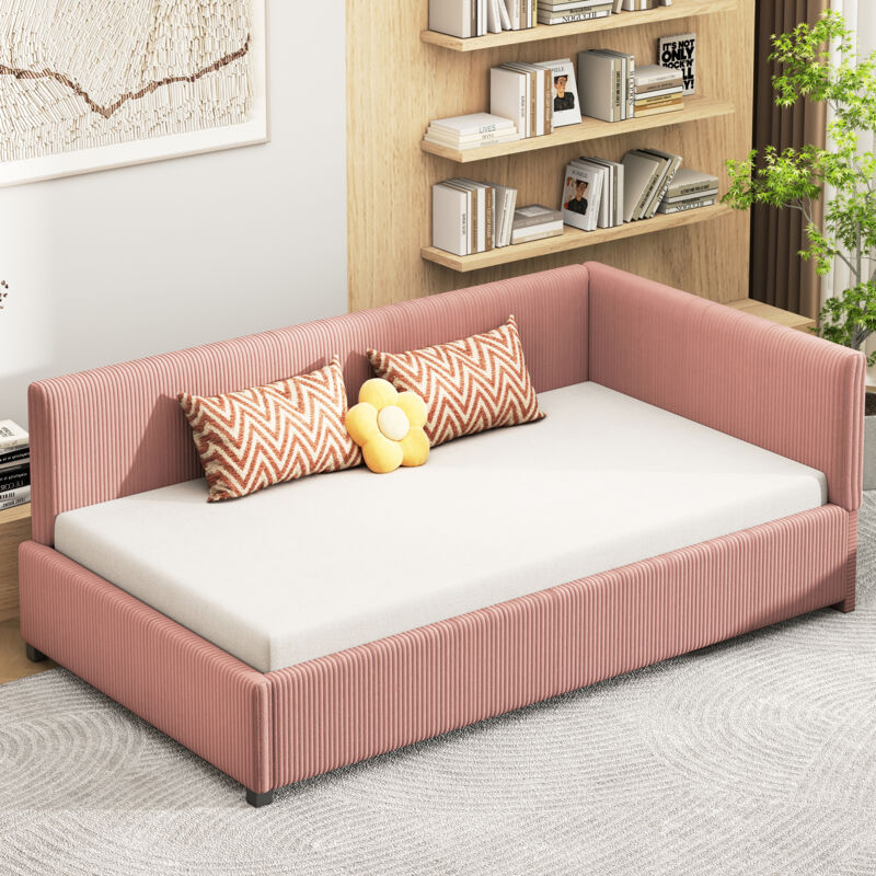 foto del prodotto okwish letto imbottito divano letto 90200 letto multifunzionale con rete a doghe tessuto in velluto delicato sulla pelle rosa