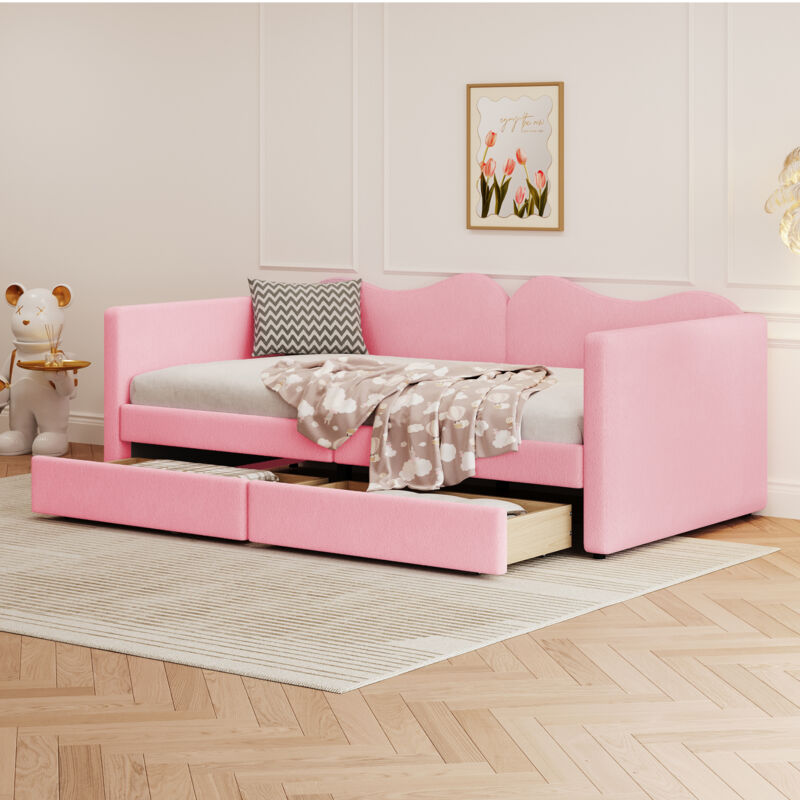 foto del prodotto okwish letto per bambini imbottito 90200 cm, divano letto con 2 cassetti, struttura letto in tessuto orsetto, morbido letto multifunzionale con