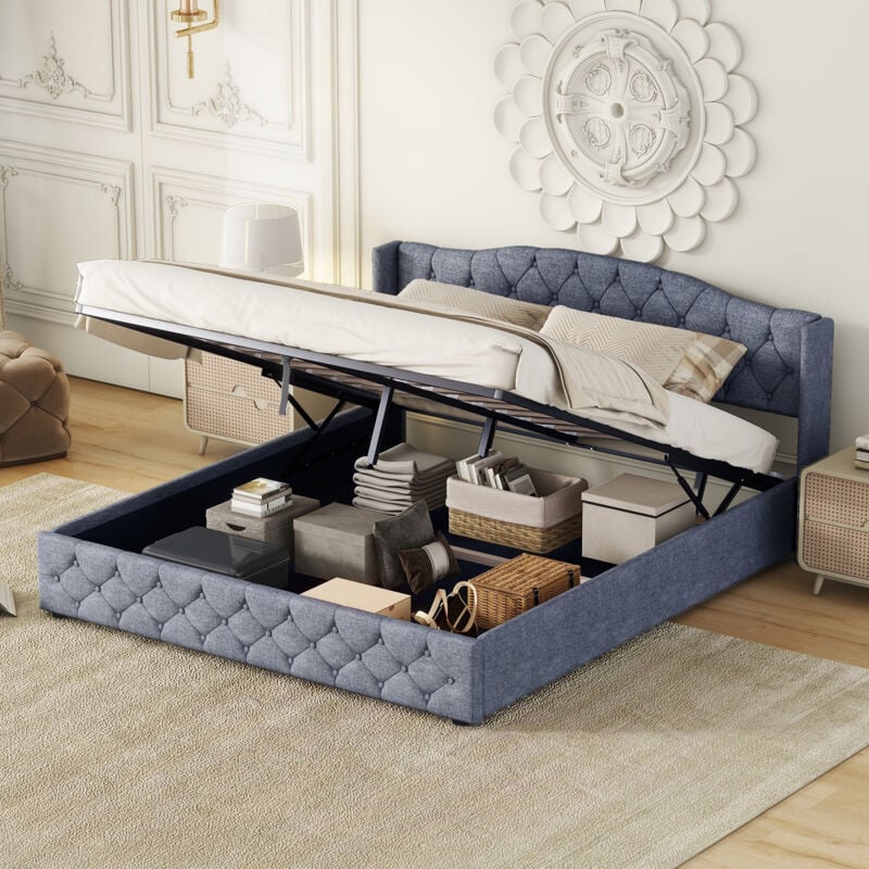 foto del prodotto okwish letto piano multifunzionale 180 x 200 con stoccaggio idraulico grigio