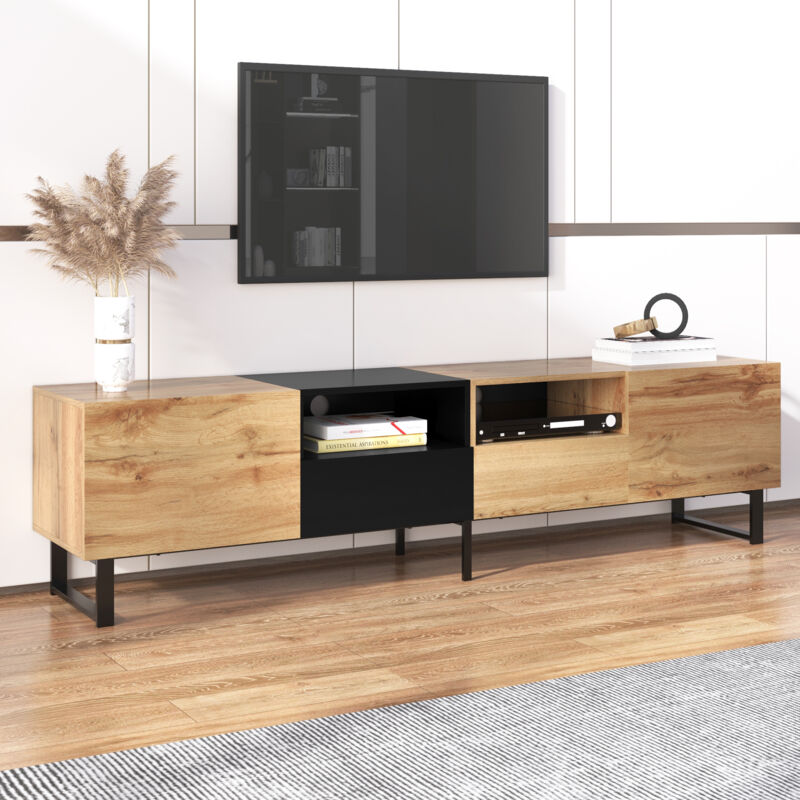 foto del prodotto okwish mobile tv moderno con design in colore nero e legno ampio spazio di archiviazione, struttura robusta