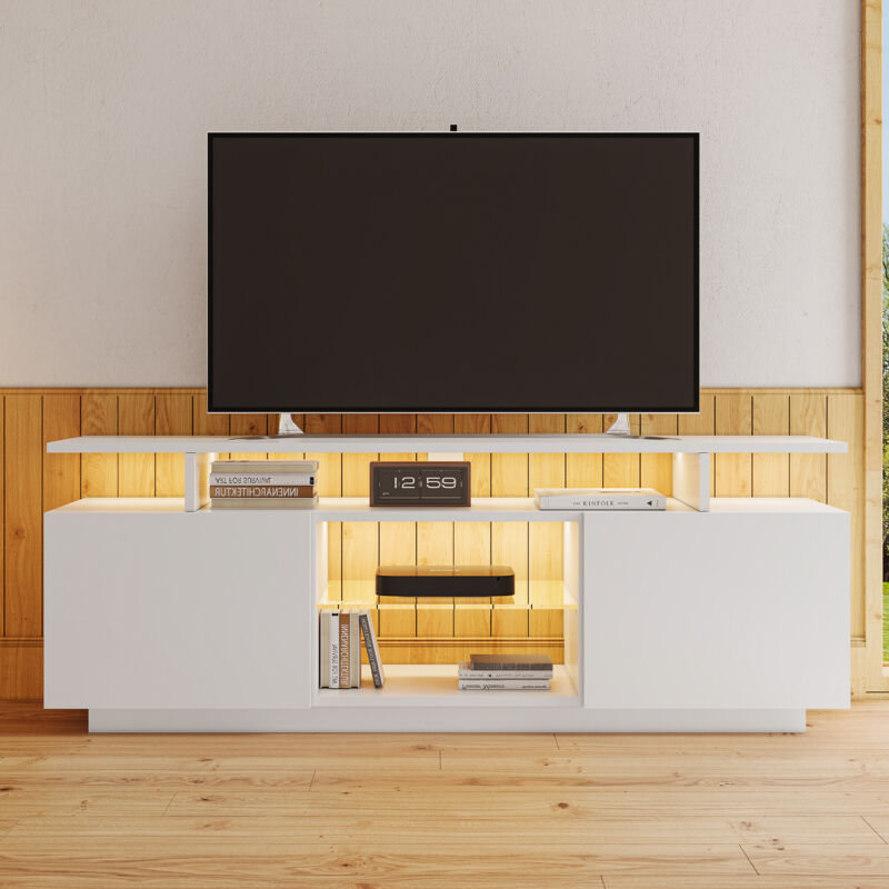 foto del prodotto okwish mobile tv moderno con illuminazione a led a 16 colori, elegante mobile portaoggetti per tv da 60 pollici, barra luminosa a 16 colori,