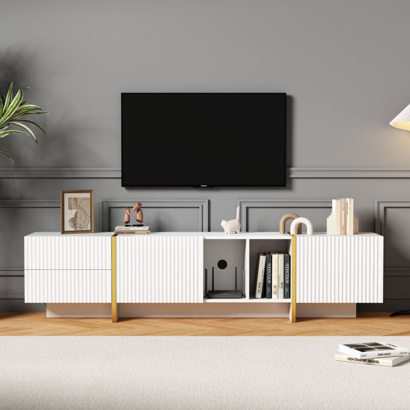 foto del prodotto okwish mobile tv verticale moderno e di lusso con finitura opaca con molteplici funzioni di archiviazione per tv fino a 80 pollici. mobile tv da