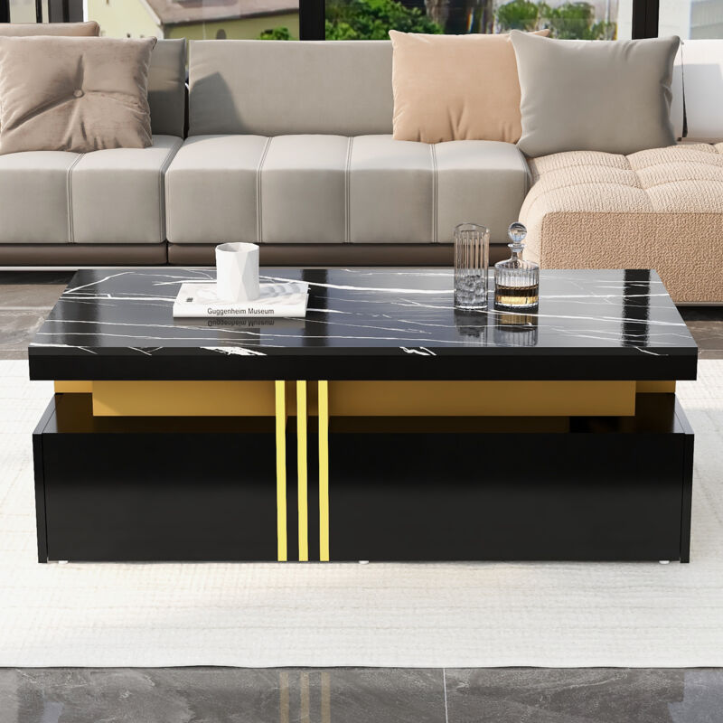 foto del prodotto okwish n625p173142b materiali e immagini modificati tavolino da caff moderno rettangolare con piano lucido con 2 cassetti in legno, piano in