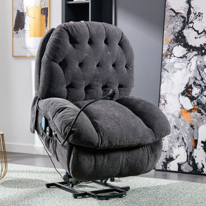 foto del prodotto okwish poltrona relax elettrica in tessuto con porta cellulare, poltrona tv con funzione reclinabile, funzione massaggio, funzione riscaldamento,